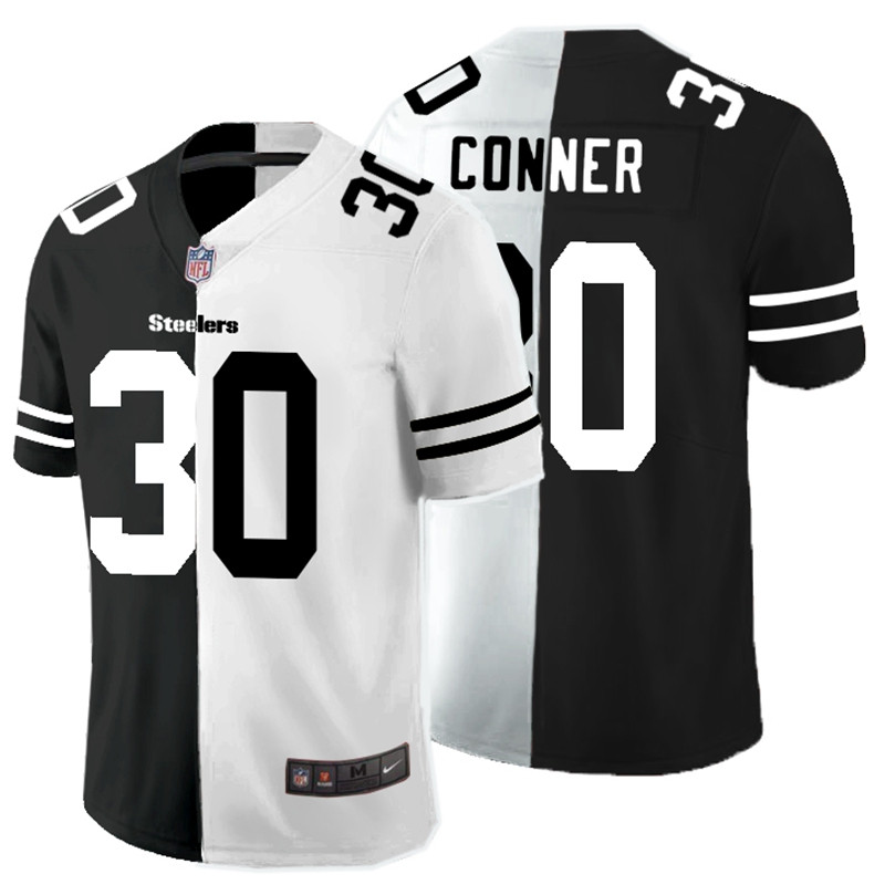 Men's Pittsburgh Steelers #30 James Conner Black &White Split Limited Stitched Jersey